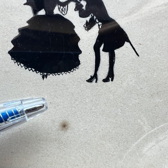 Pair of antebellum silhouette style art Courting Scene Hoop skirt & umbrella wom - Picture 4 of 8